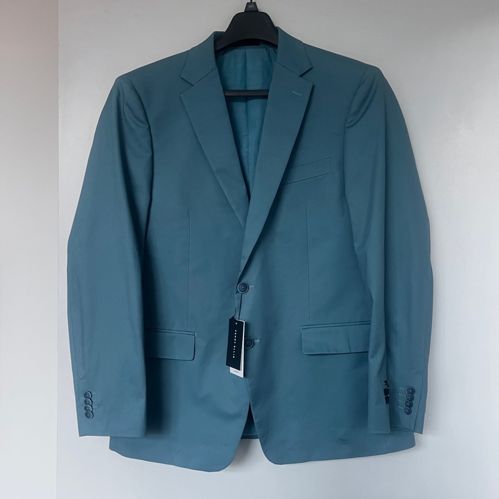 Perry Ellis teal blue slim fit cotton blend suit jacket blazer 44R